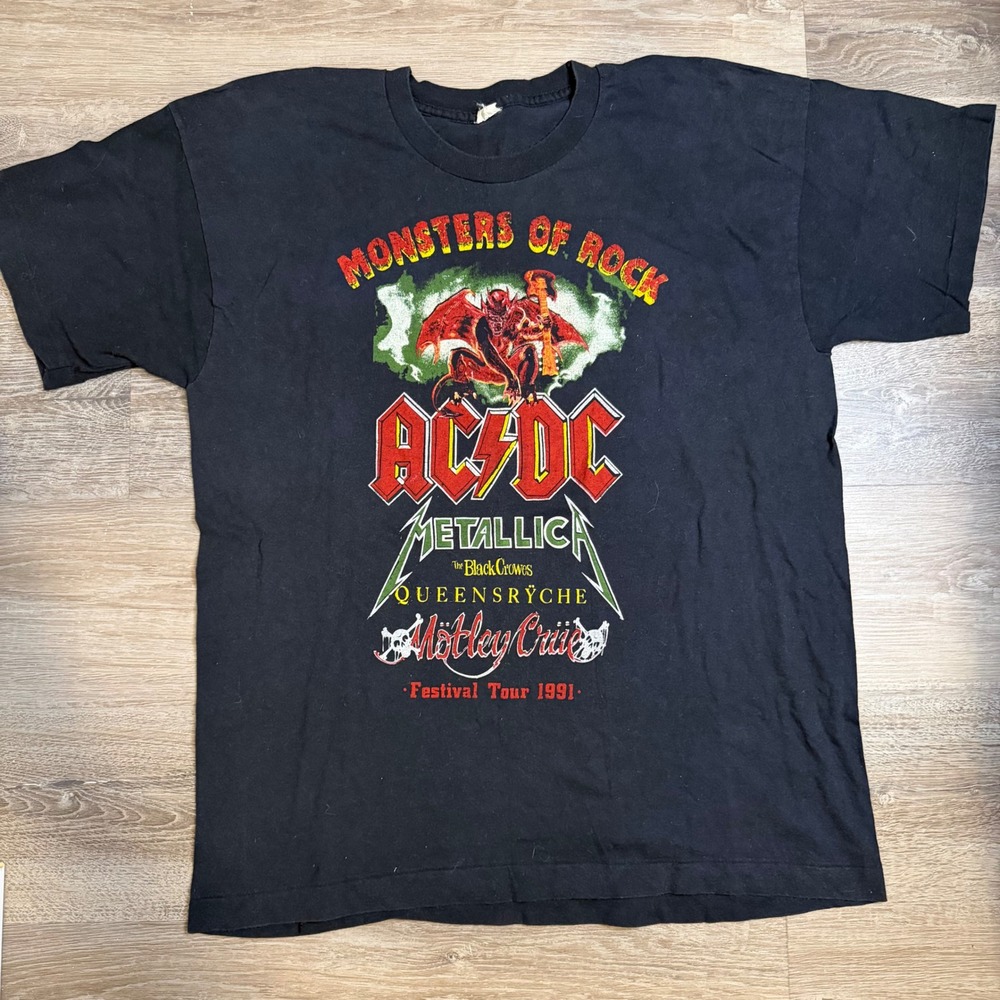 Vintage 1991 Monsters of Rock Festival Tour Shirt AC/DC Metallica Motley Crue L